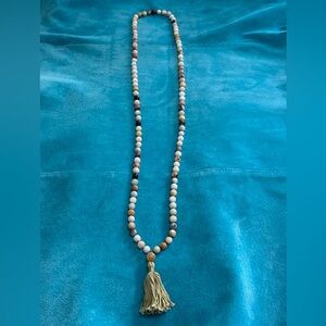 Natural Agate Bead Necklace Boho & Tassel 23 1/2” long